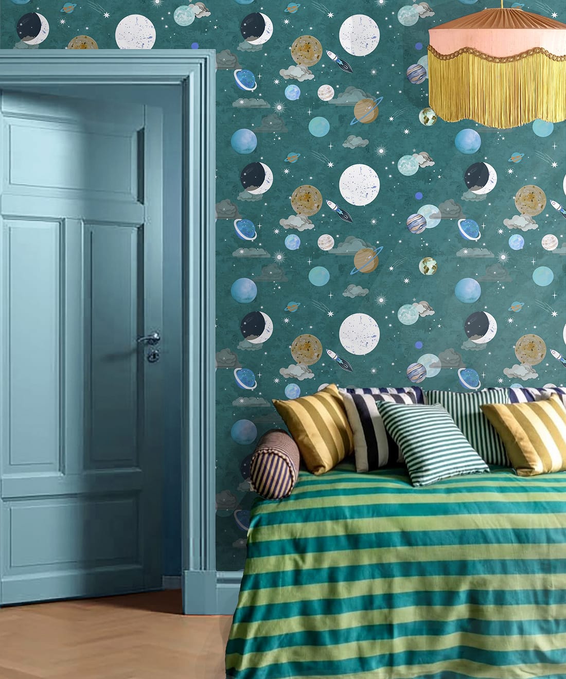 Blast Off Wallpaper, Lagoon Blue