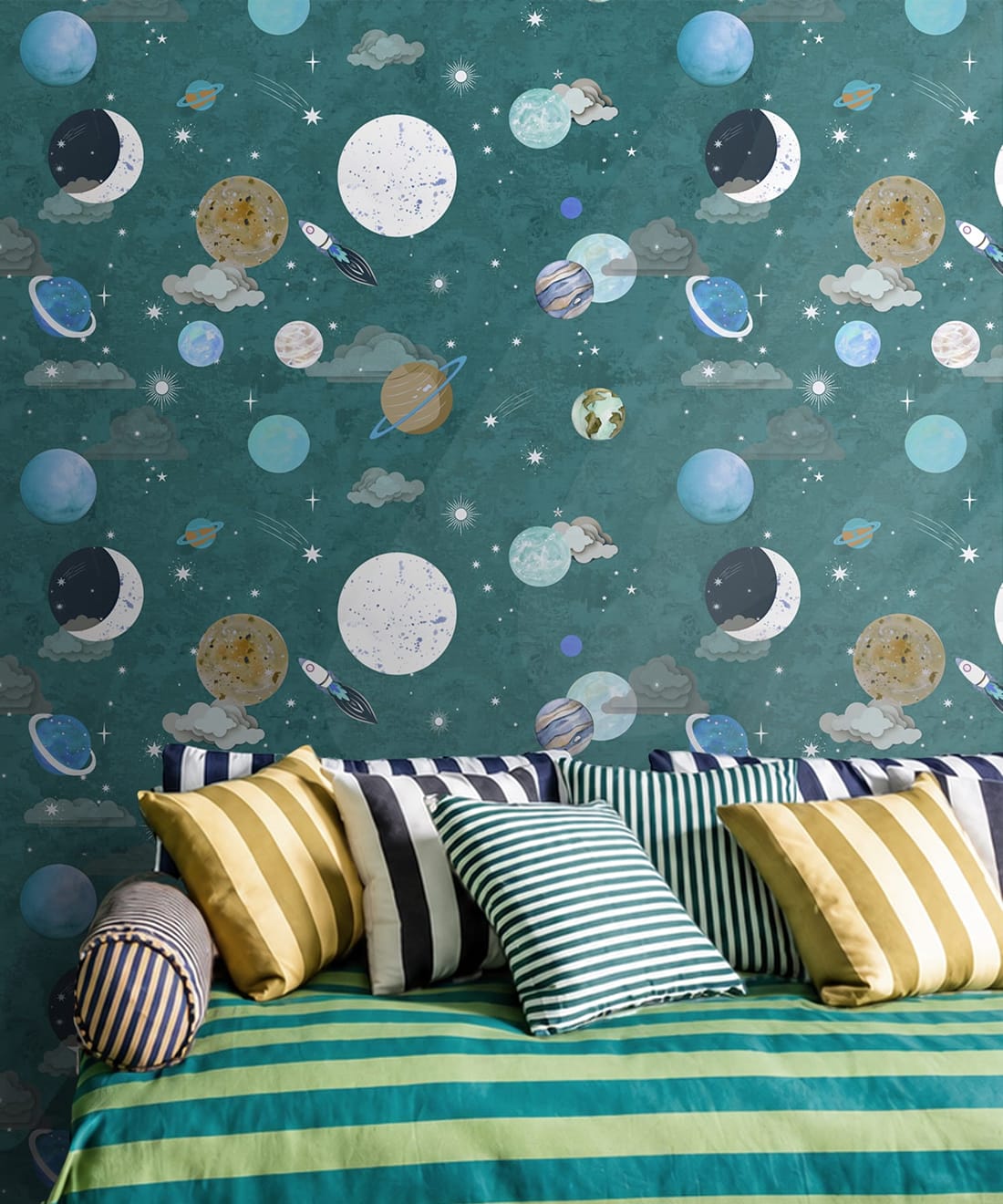 Blast Off Wallpaper, Lagoon Blue