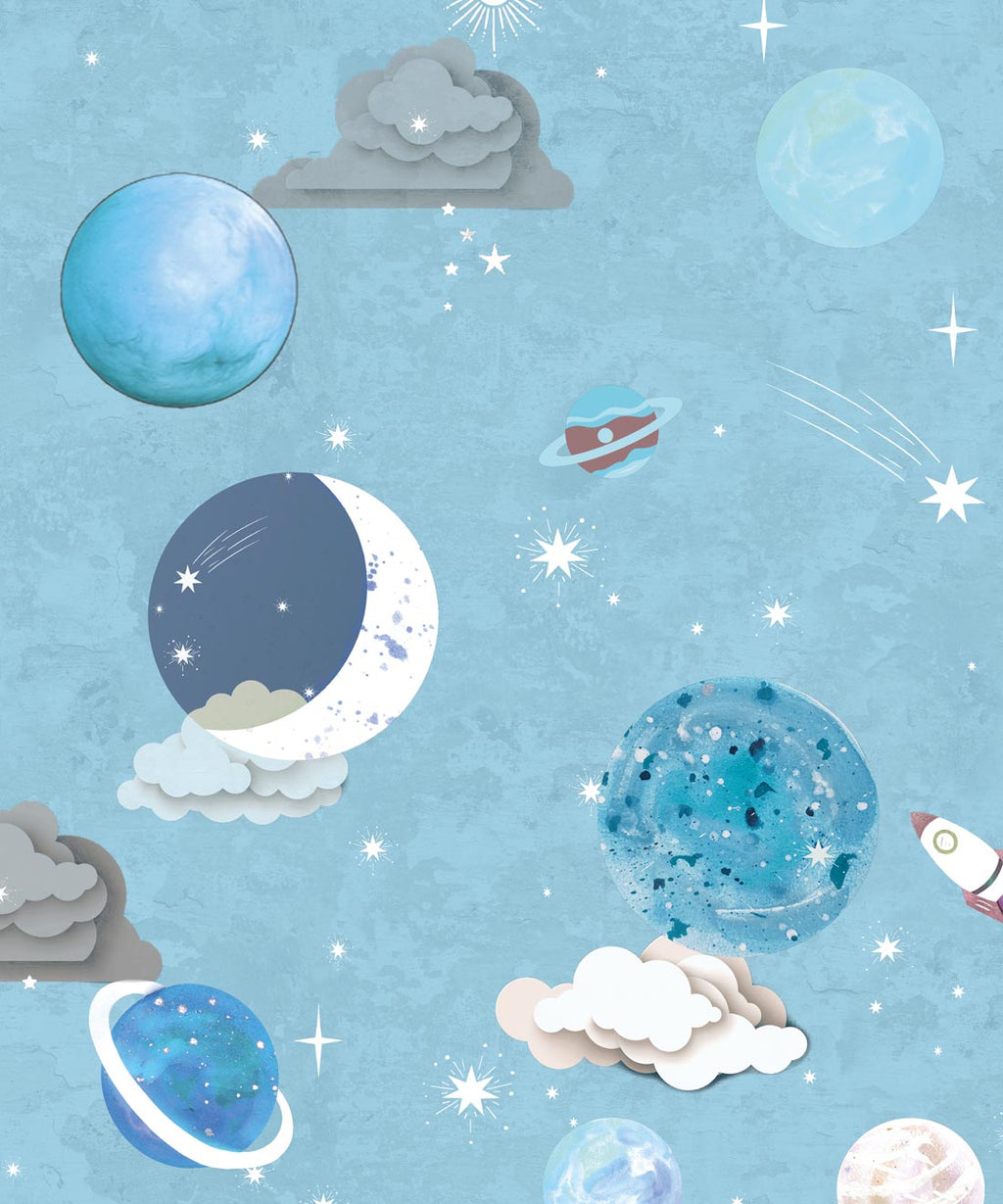 Blast Off Wallpaper, Powder Blue