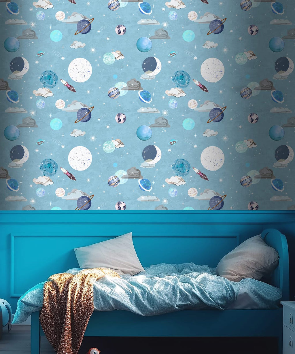 Blast Off Wallpaper, Powder Blue