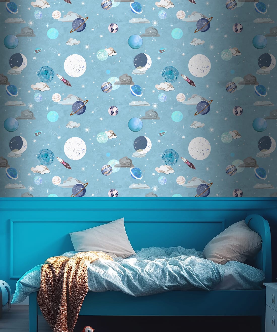 Blast Off Wallpaper, Powder Blue