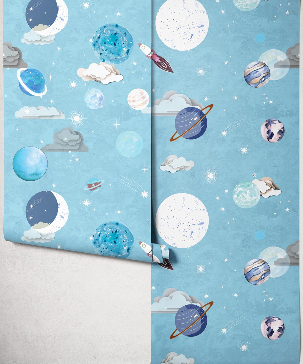 Blast Off Wallpaper, Powder Blue