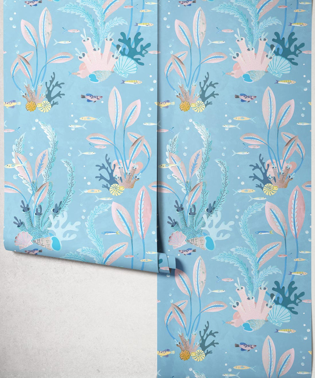 Coral Garden Wallpaper, Powder Blue