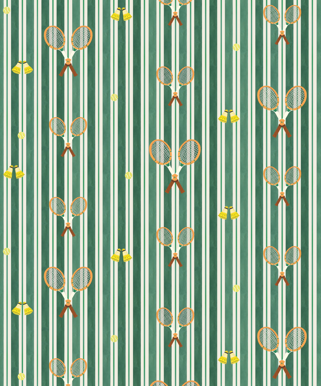 The Tennis Club Stripe Wallpaper, Kelp Green