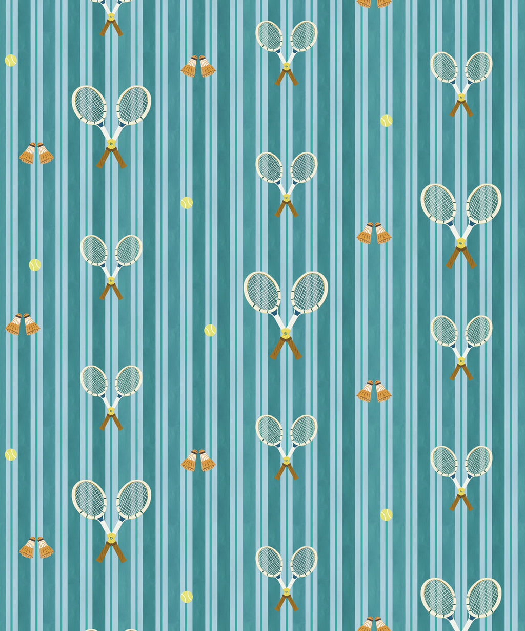 The Tennis Club Stripe Wallpaper, Lagoon Blue