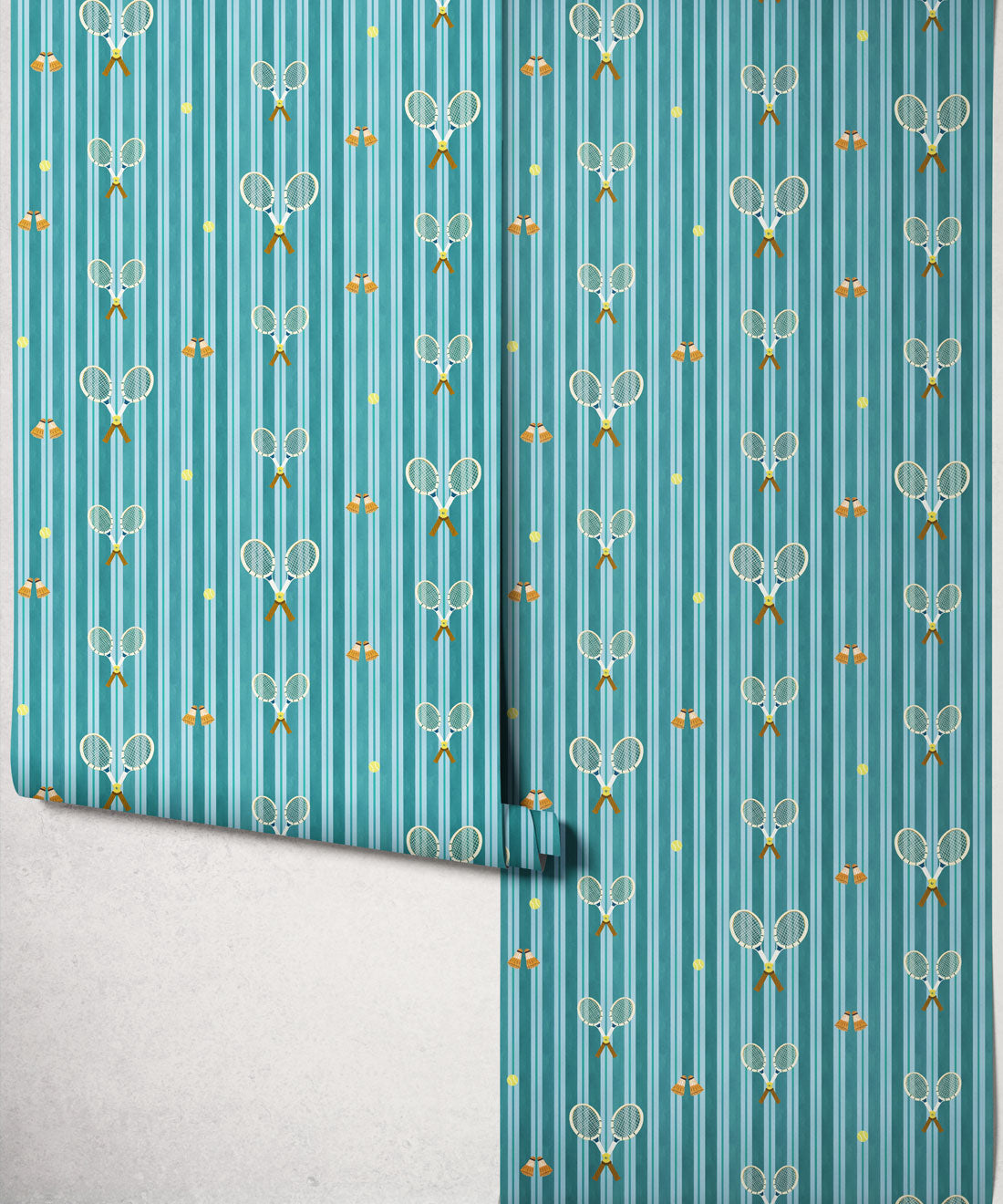 The Tennis Club Stripe Wallpaper, Lagoon Blue