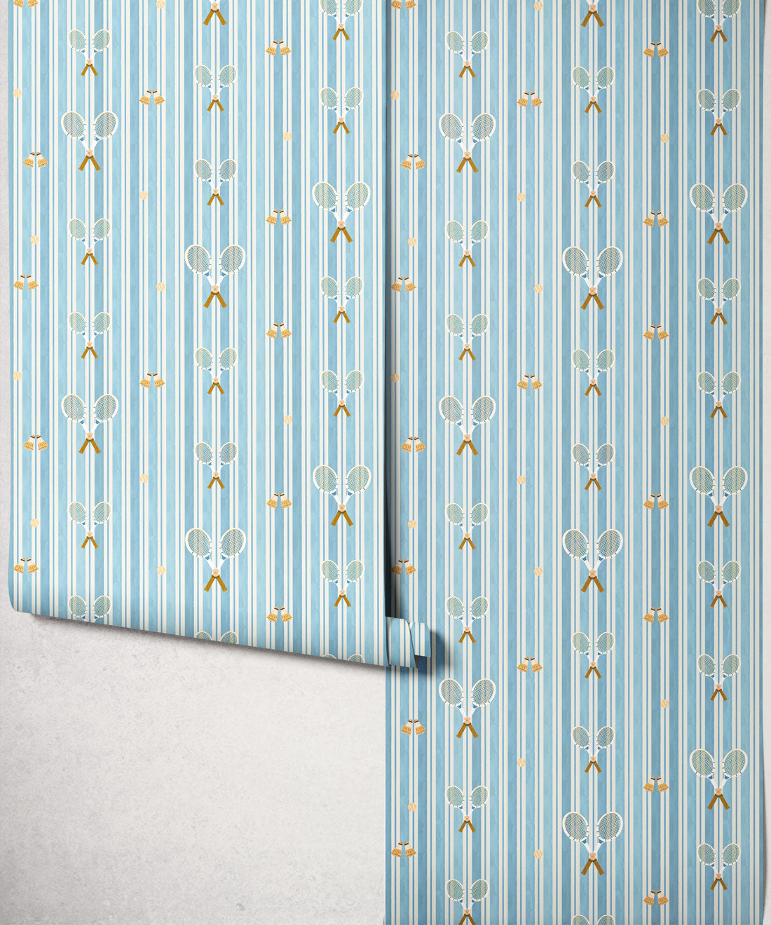 The Tennis Club Stripe Wallpaper, Powder Blue
