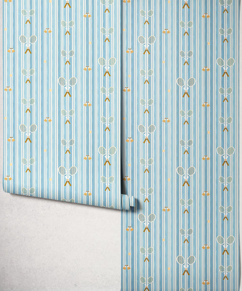 The Tennis Club Stripe Wallpaper, Powder Blue