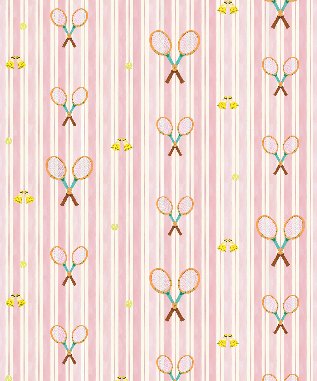 The Tennis Club Stripe Wallpaper, Petal Pink