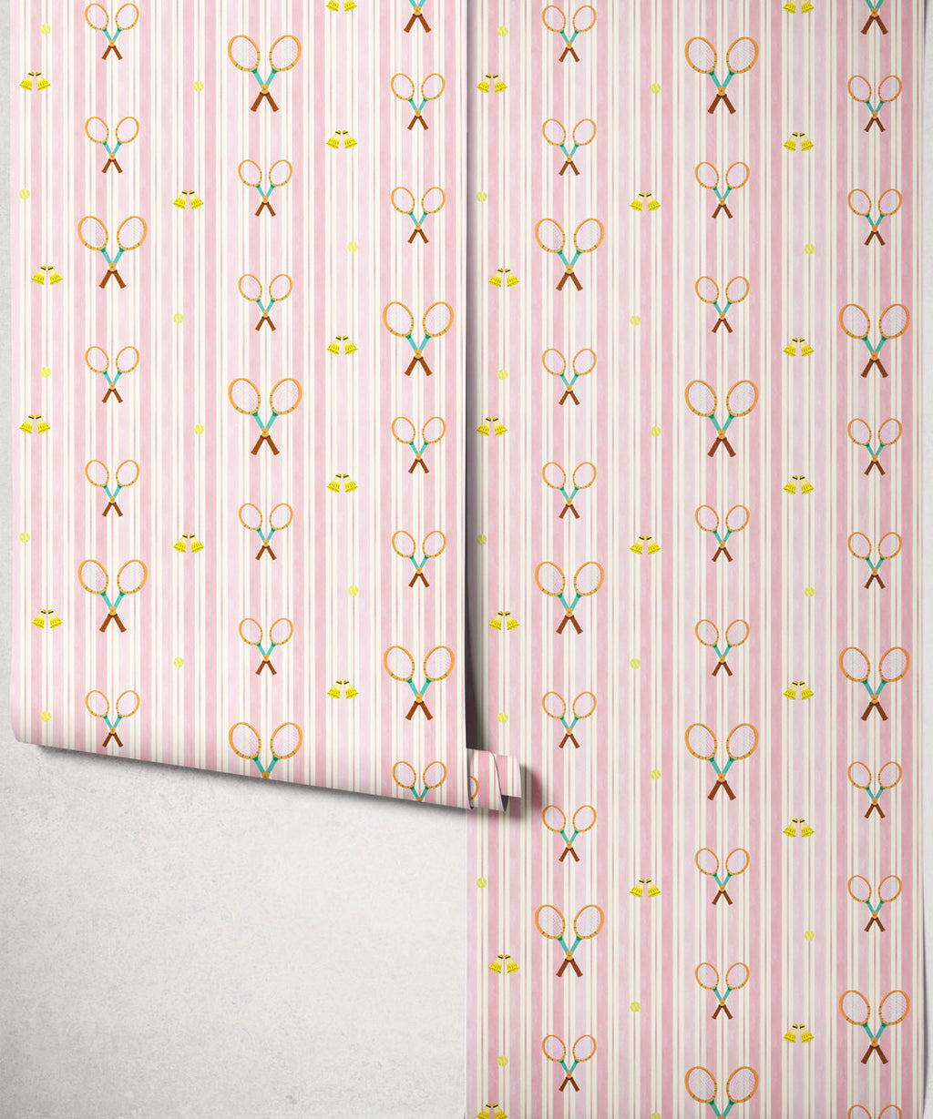 The Tennis Club Stripe Wallpaper, Petal Pink