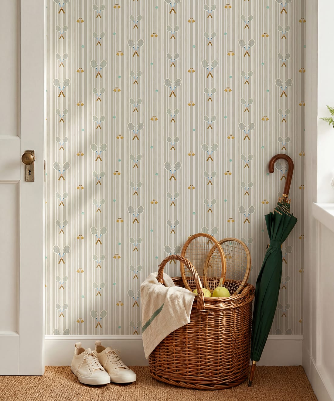 The Tennis Club Stripe Wallpaper, Shell