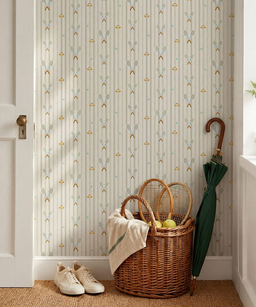 The Tennis Club Stripe Wallpaper, Shell