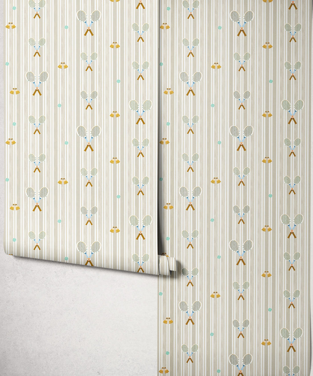 The Tennis Club Stripe Wallpaper, Shell