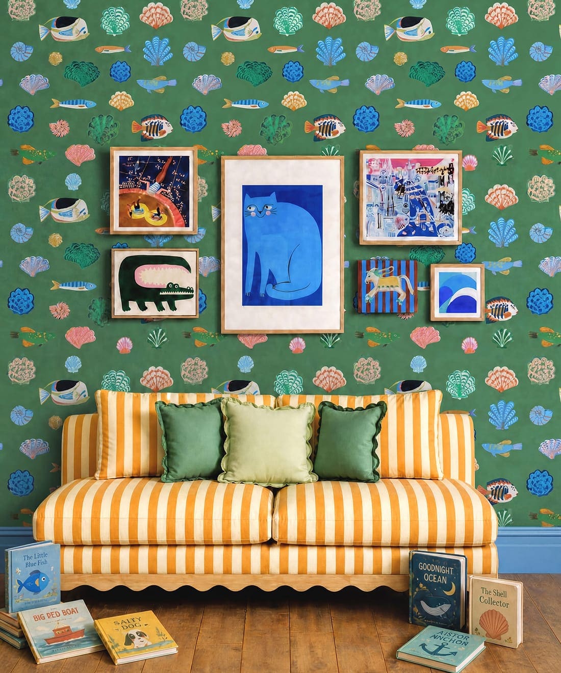 Seaside Treasures Wallpaper, Kelp Green