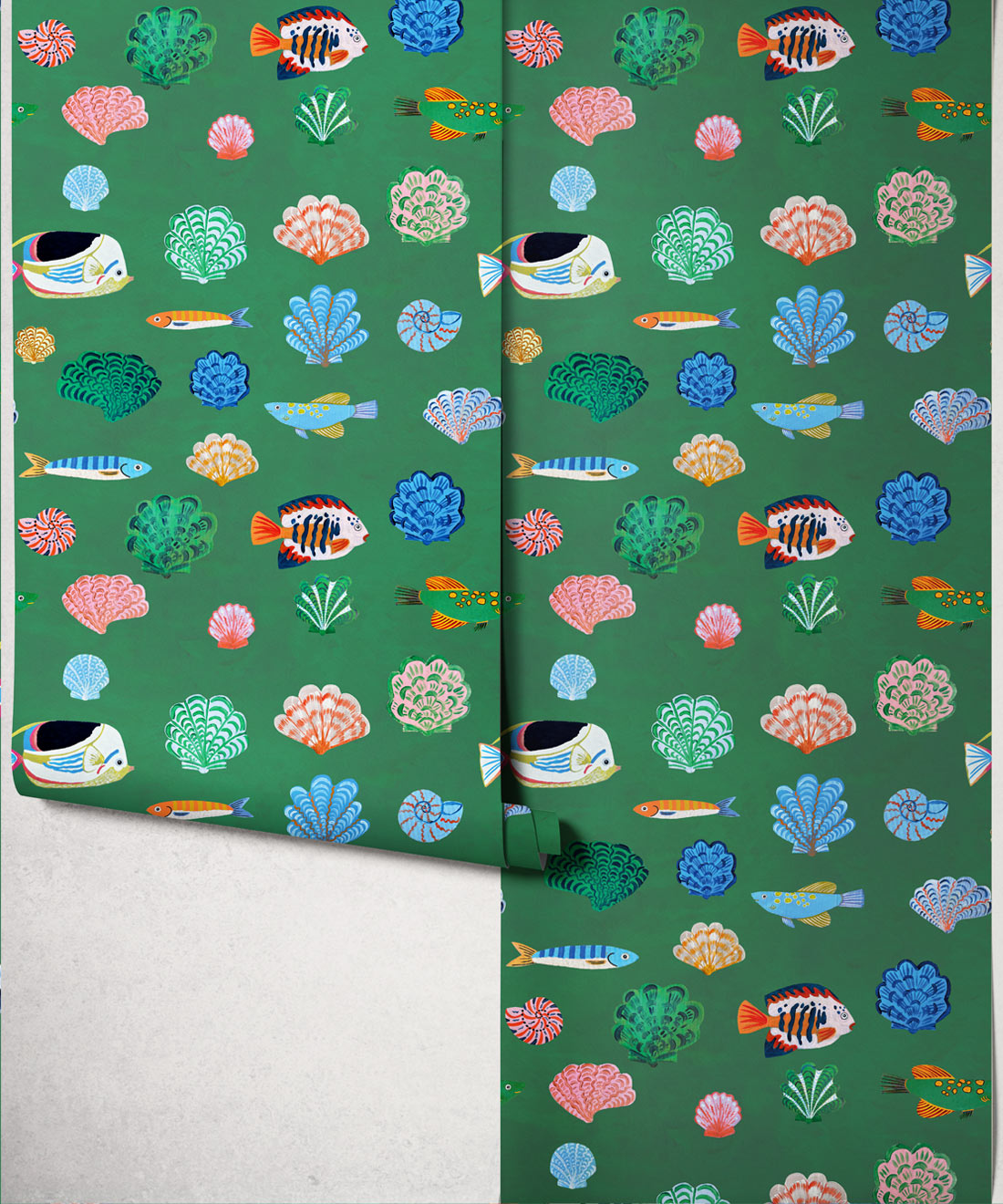 Seaside Treasures Wallpaper, Kelp Green