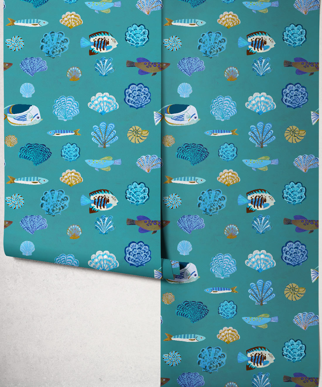 Seaside Treasures Wallpaper, Lagoon Blue