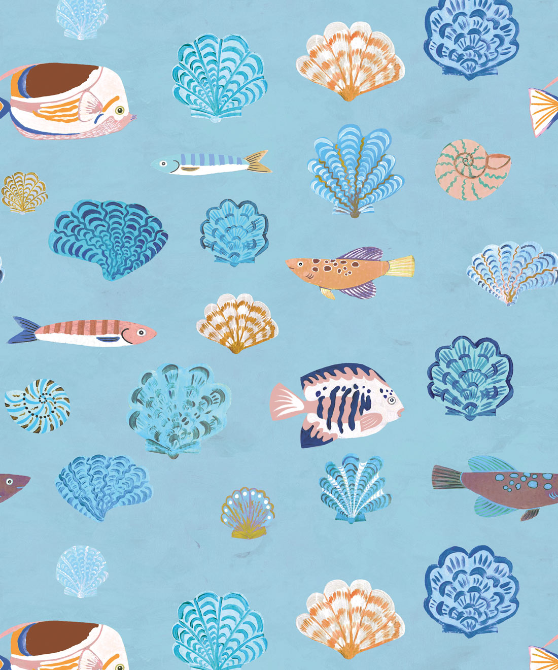 Seaside Treasures Wallpaper, Powder Blue