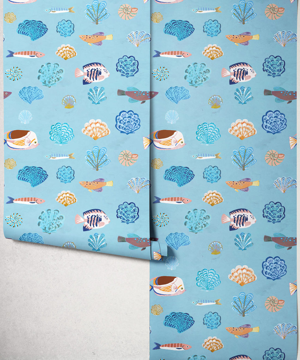 Seaside Treasures Wallpaper, Powder Blue