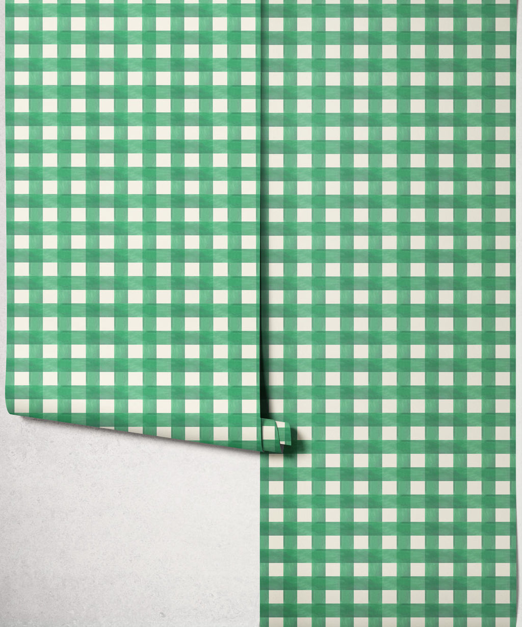 Clubhouse Check Wallpaper, Kelp Green