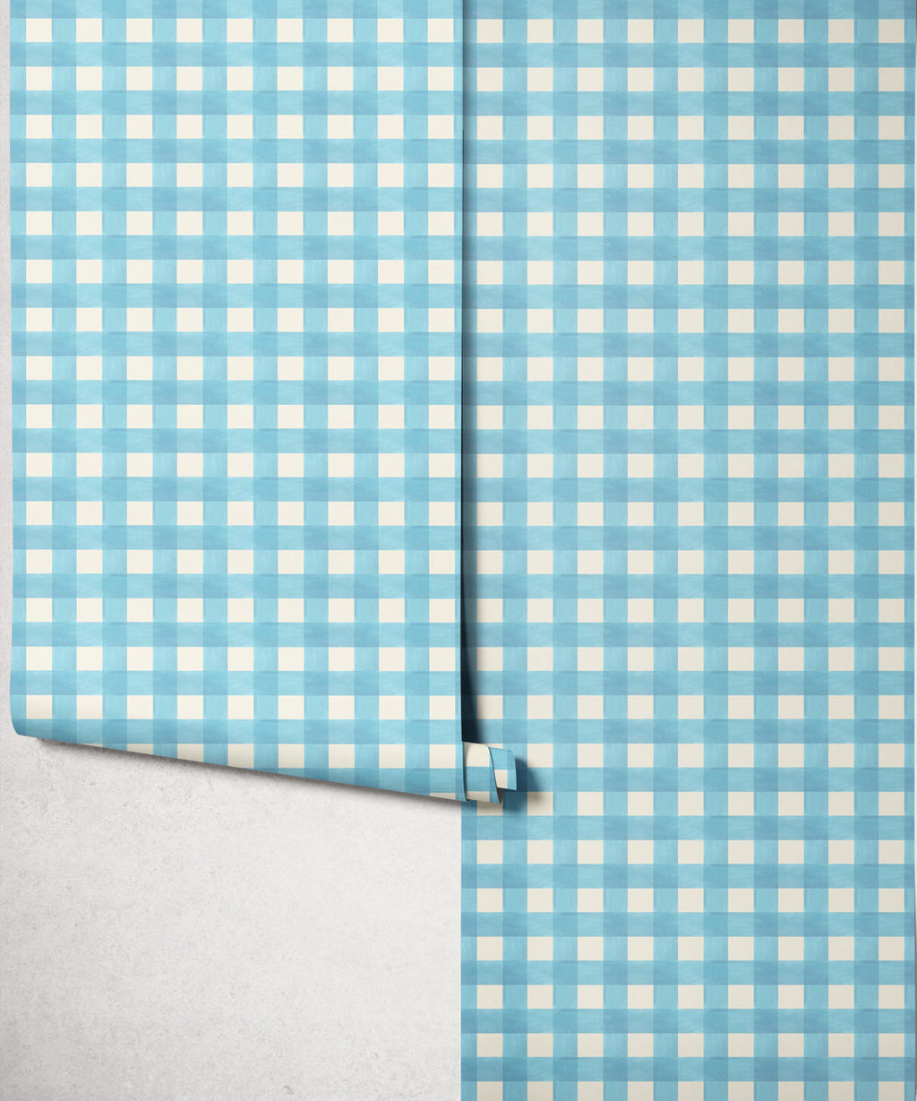 Clubhouse Check Wallpaper, Powder Blue