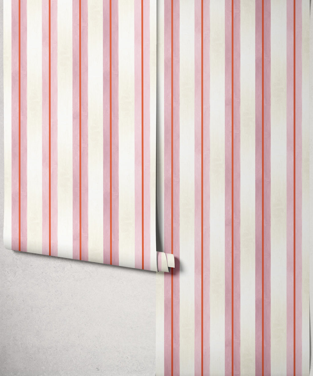 Junior Stripe Wallpaper, Petal Pink