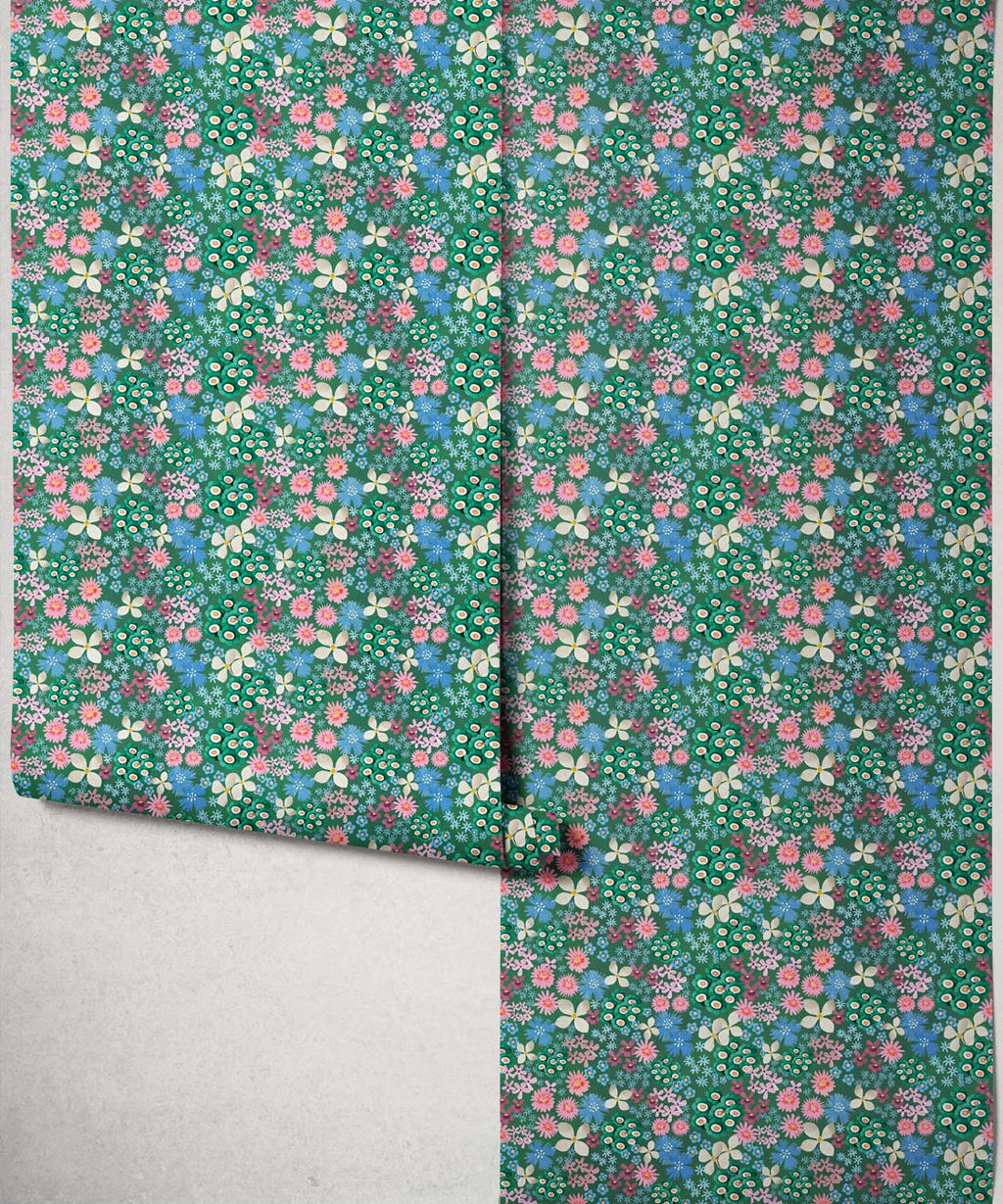 Meadow Confetti Wallpaper, Kelp Green