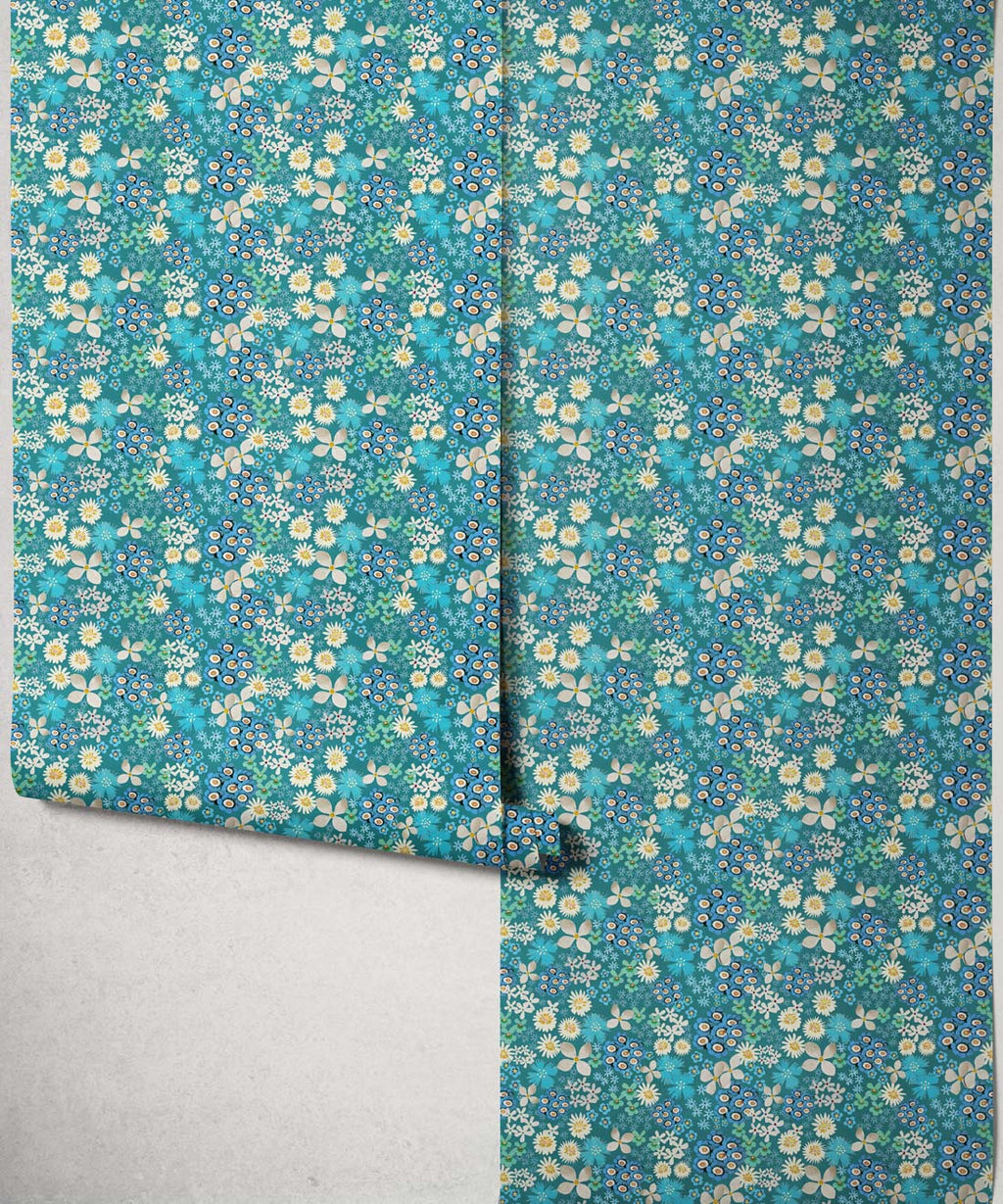 Meadow Confetti Wallpaper, Lagoon Blue