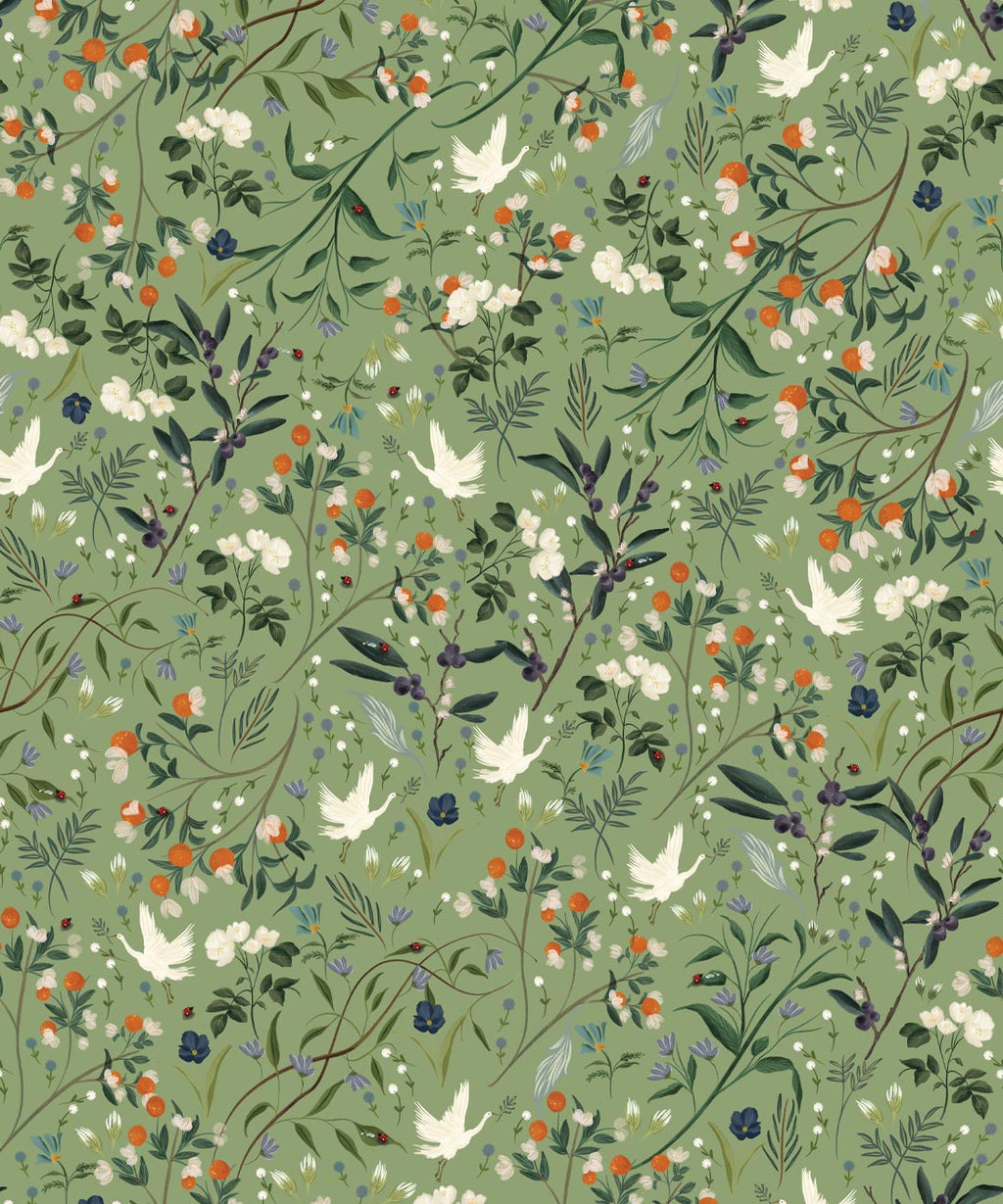 Bespoke Cranes Wallpaper, Green
