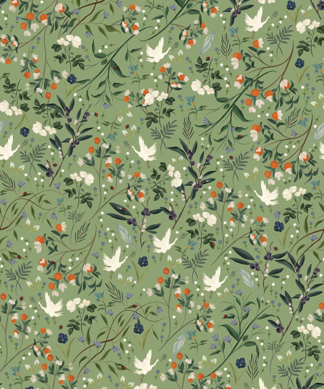 Bespoke Cranes Wallpaper, Green