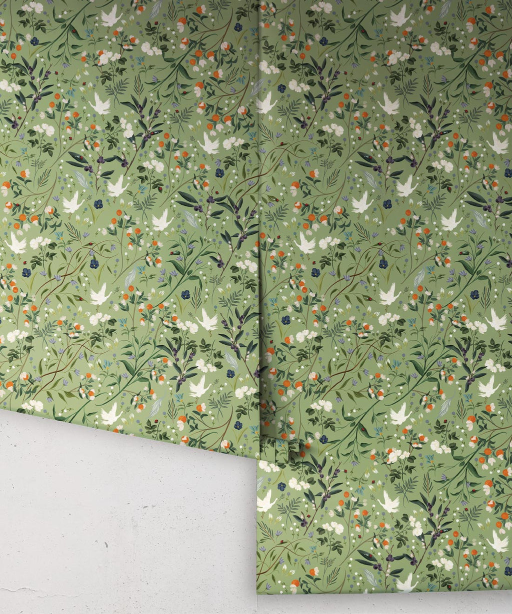 Bespoke Cranes Wallpaper, Green