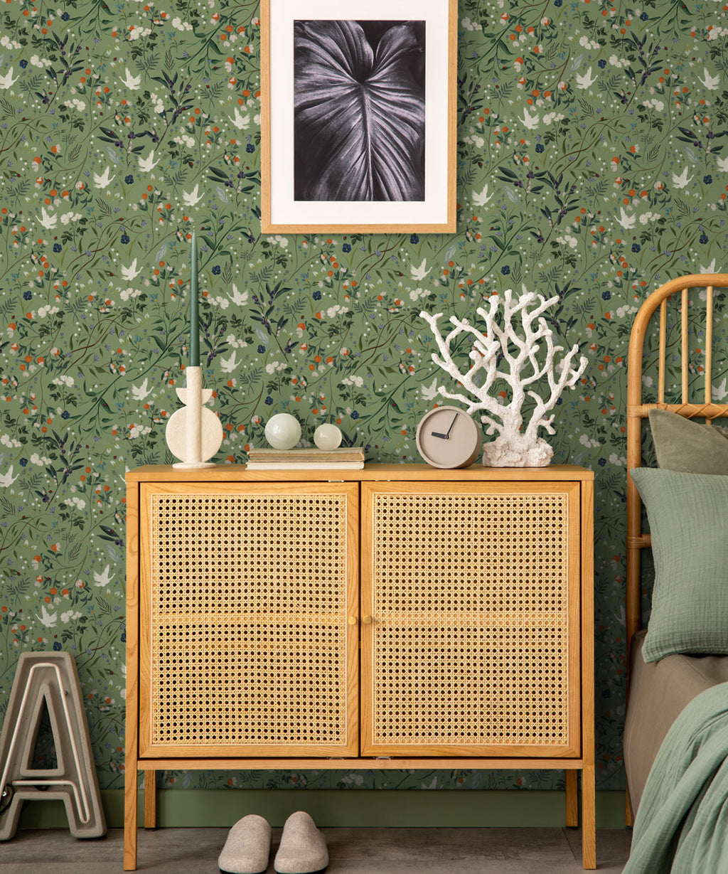 Bespoke Cranes Wallpaper, Green
