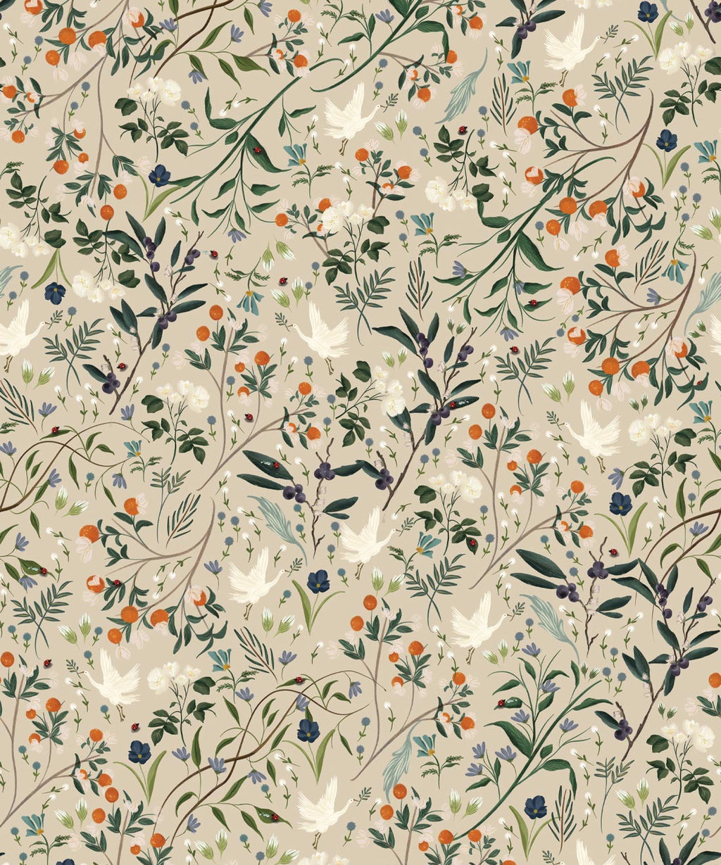 Bespoke Cranes Wallpaper, Oatmeal