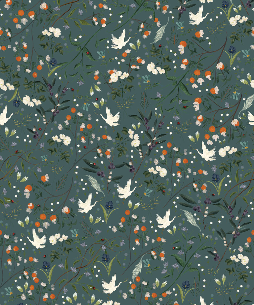 Bespoke Cranes Wallpaper, Teal