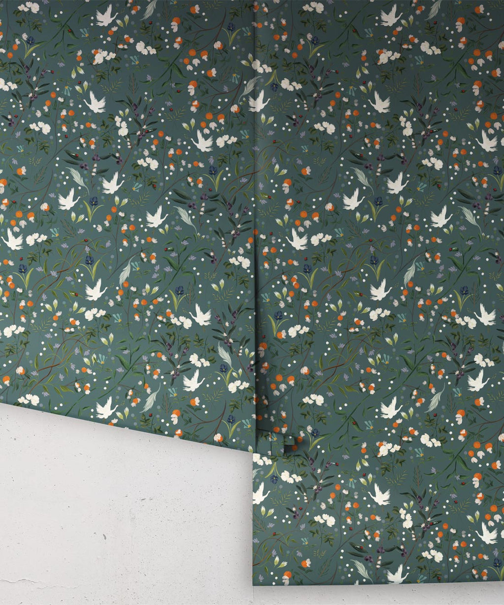 Bespoke Cranes Wallpaper, Teal