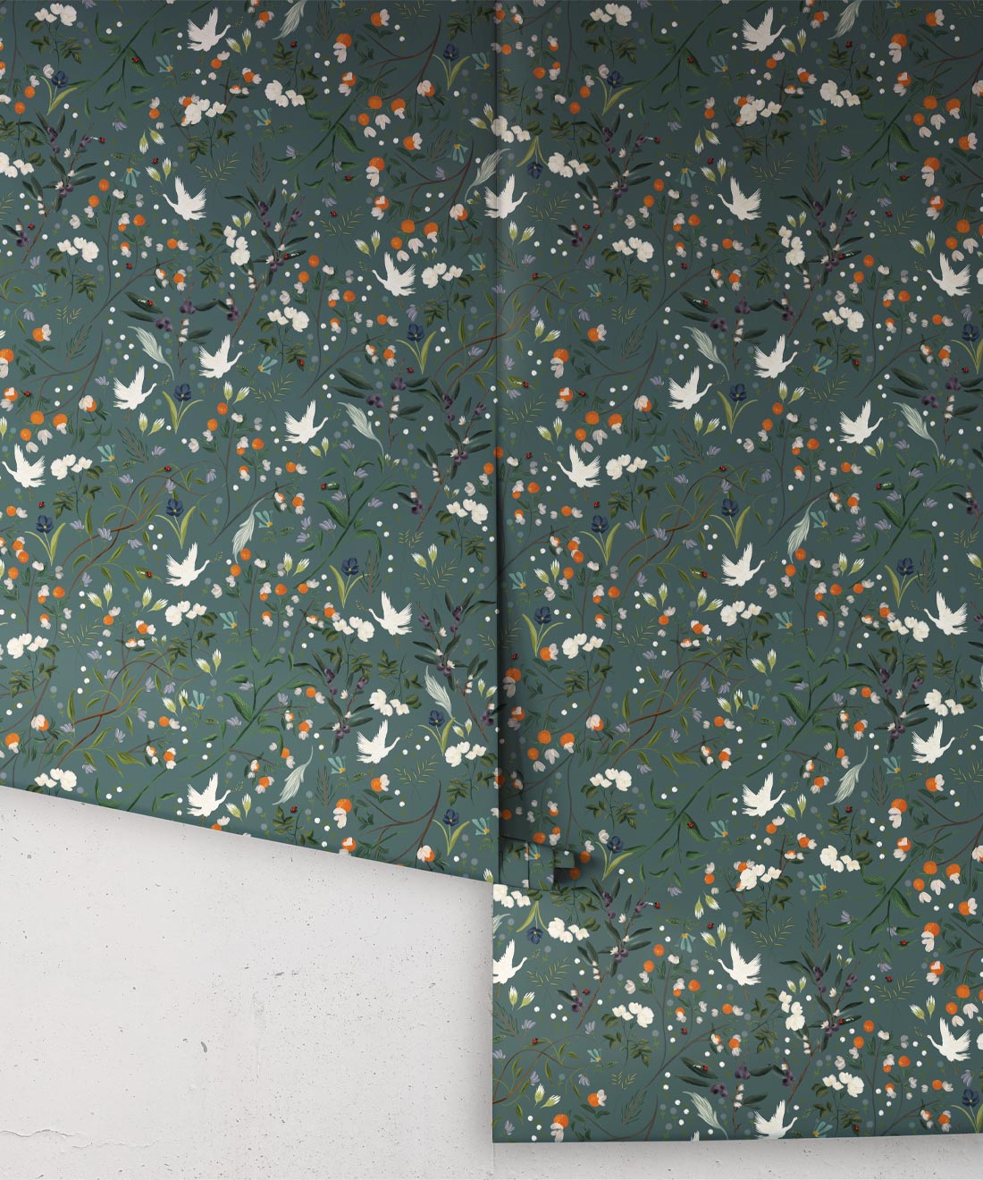 Bespoke Cranes Wallpaper, Teal