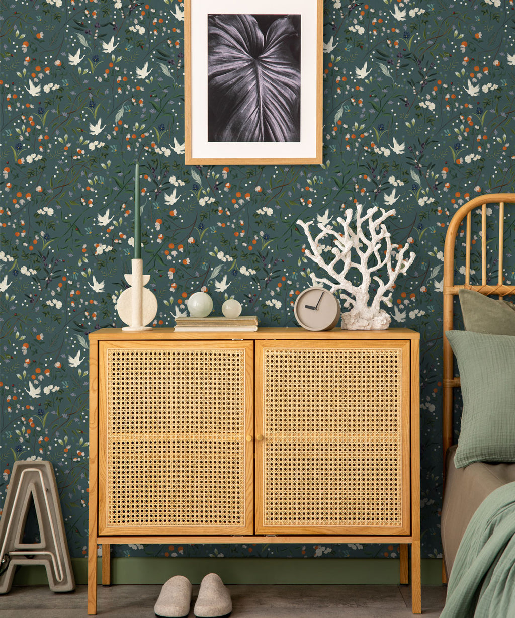 Bespoke Cranes Wallpaper, Teal