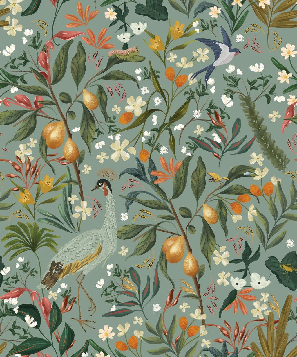 Balearic Cranes Wallpaper, Grey Blue