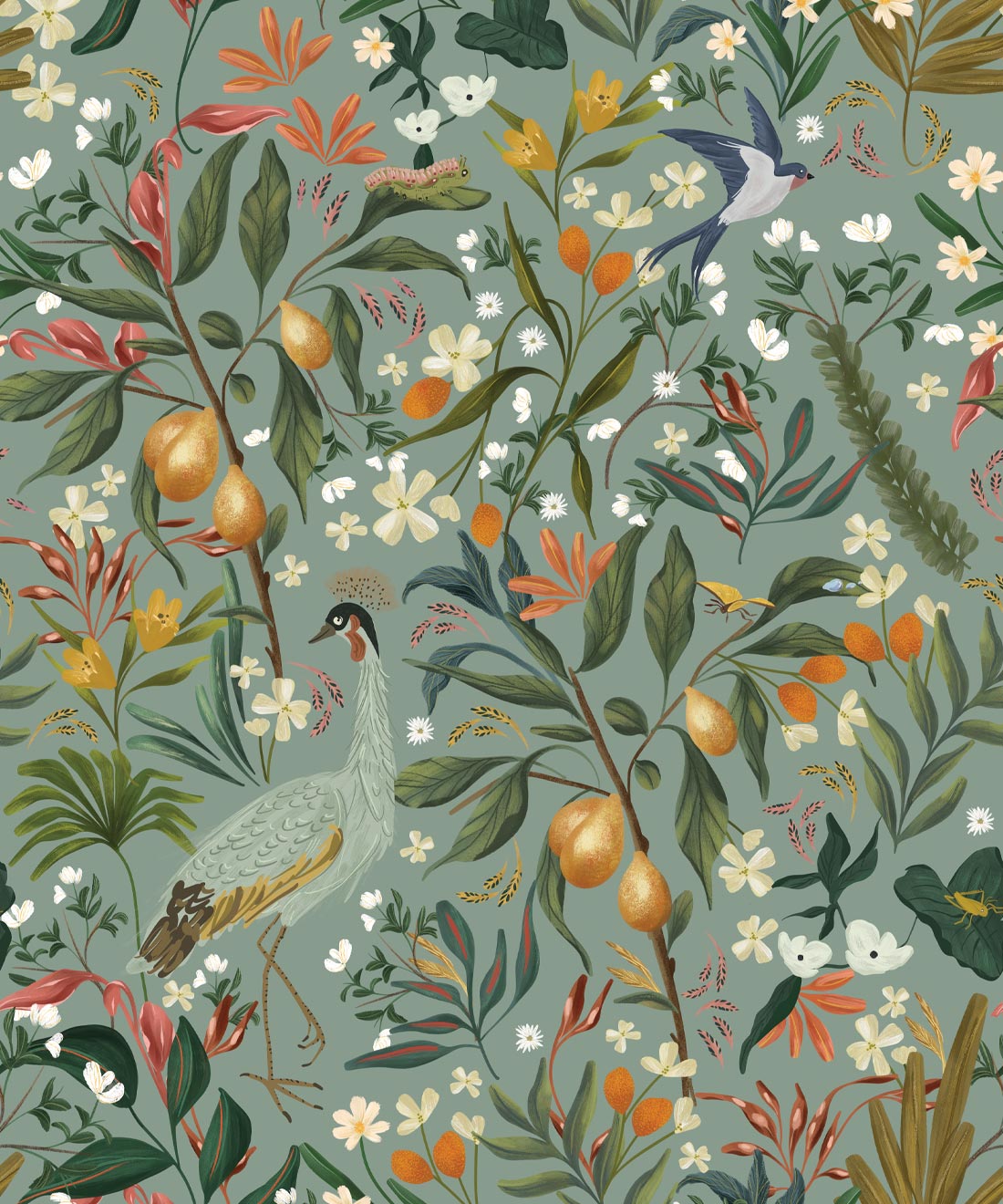 Balearic Cranes Wallpaper, Grey Blue