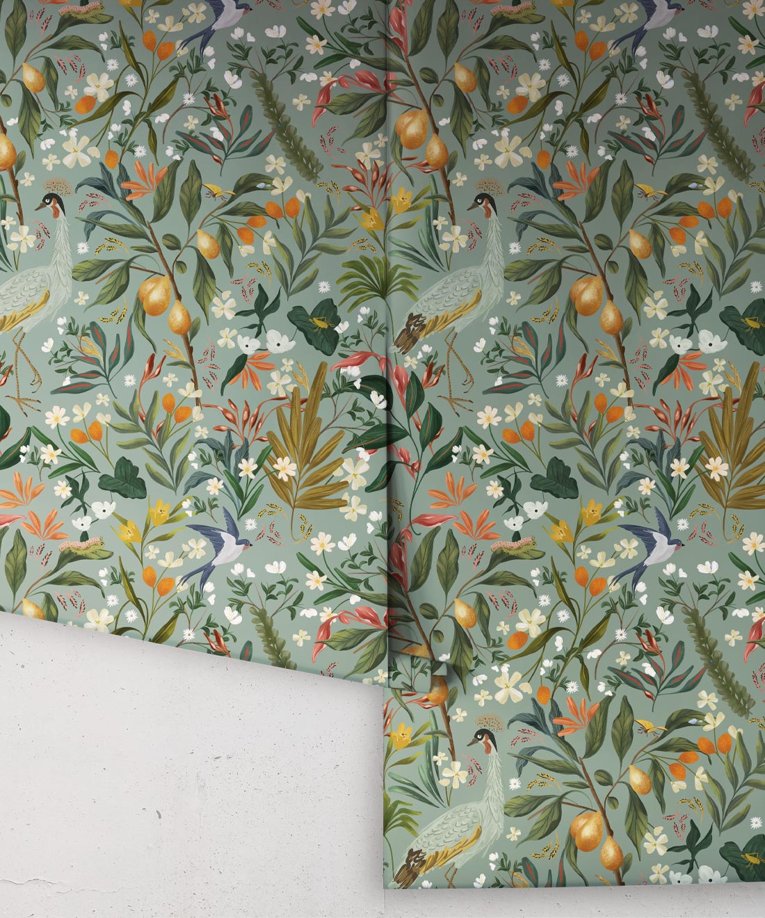 Balearic Cranes Wallpaper, Grey Blue