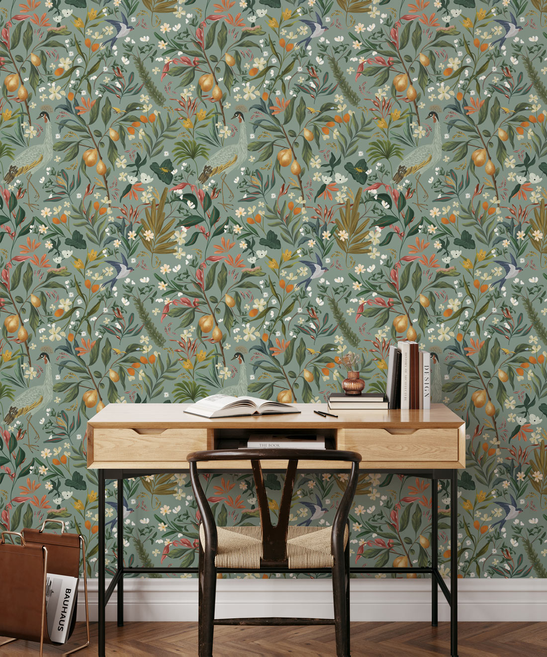 Balearic Cranes Wallpaper, Grey Blue