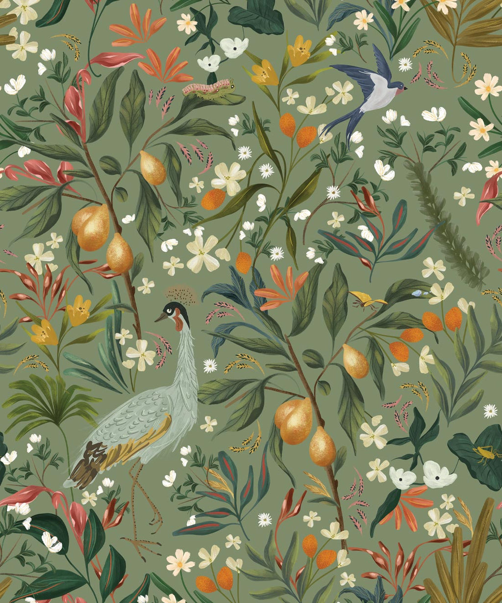 Balearic Cranes Wallpaper, Sage