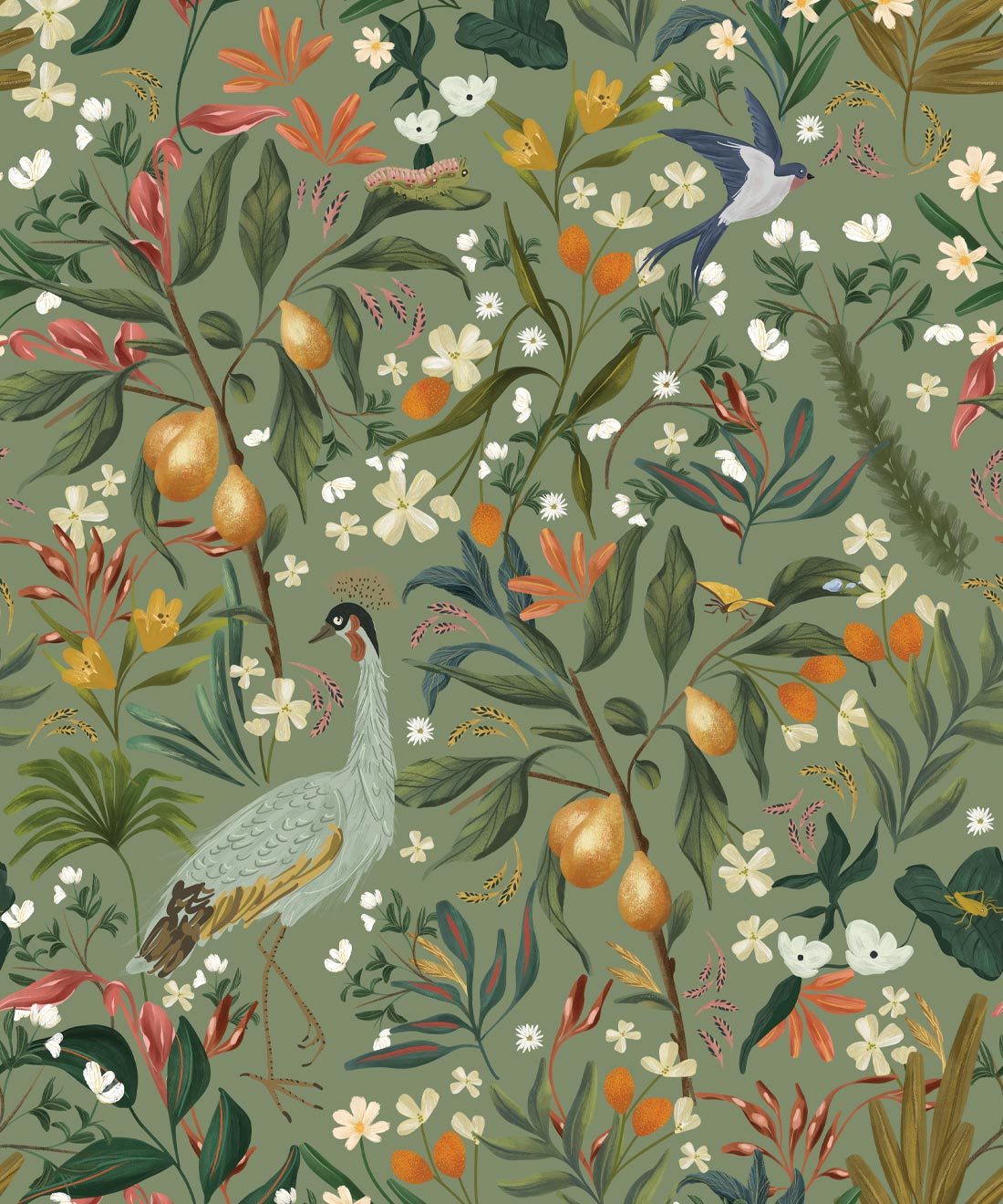 Balearic Cranes Wallpaper, Sage