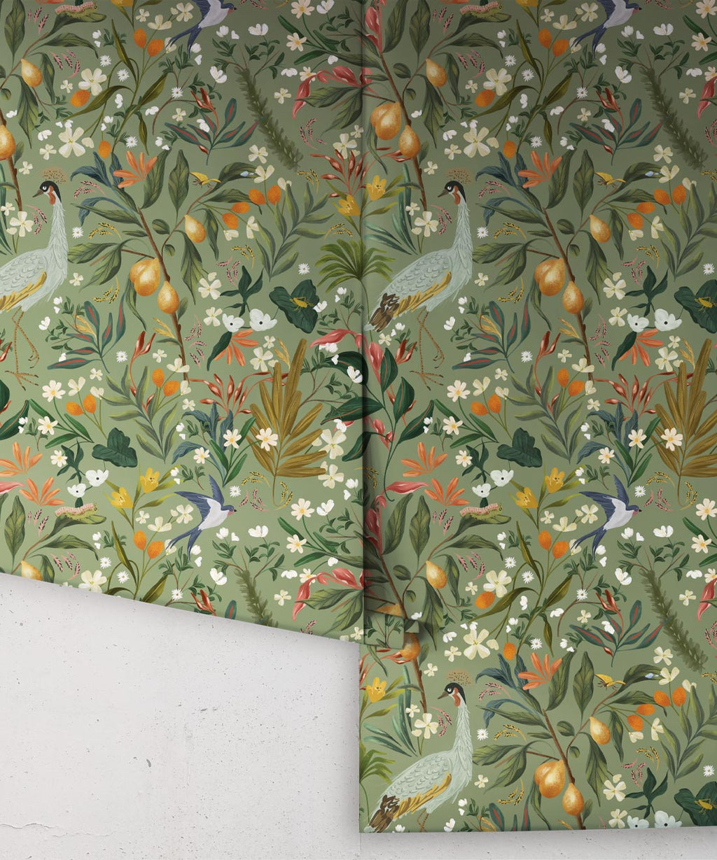 Balearic Cranes Wallpaper, Sage