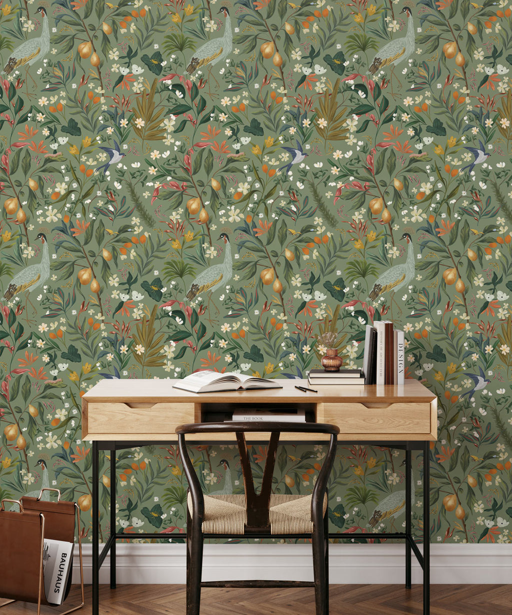 Balearic Cranes Wallpaper, Sage