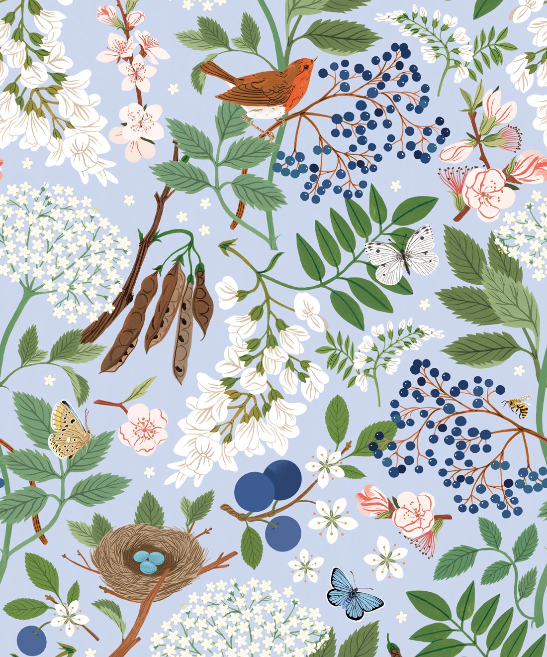 Flowering Trees Wallpaper, Duck Egg