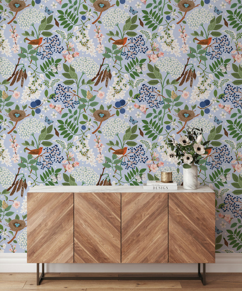 Flowering Trees Wallpaper, Duck Egg
