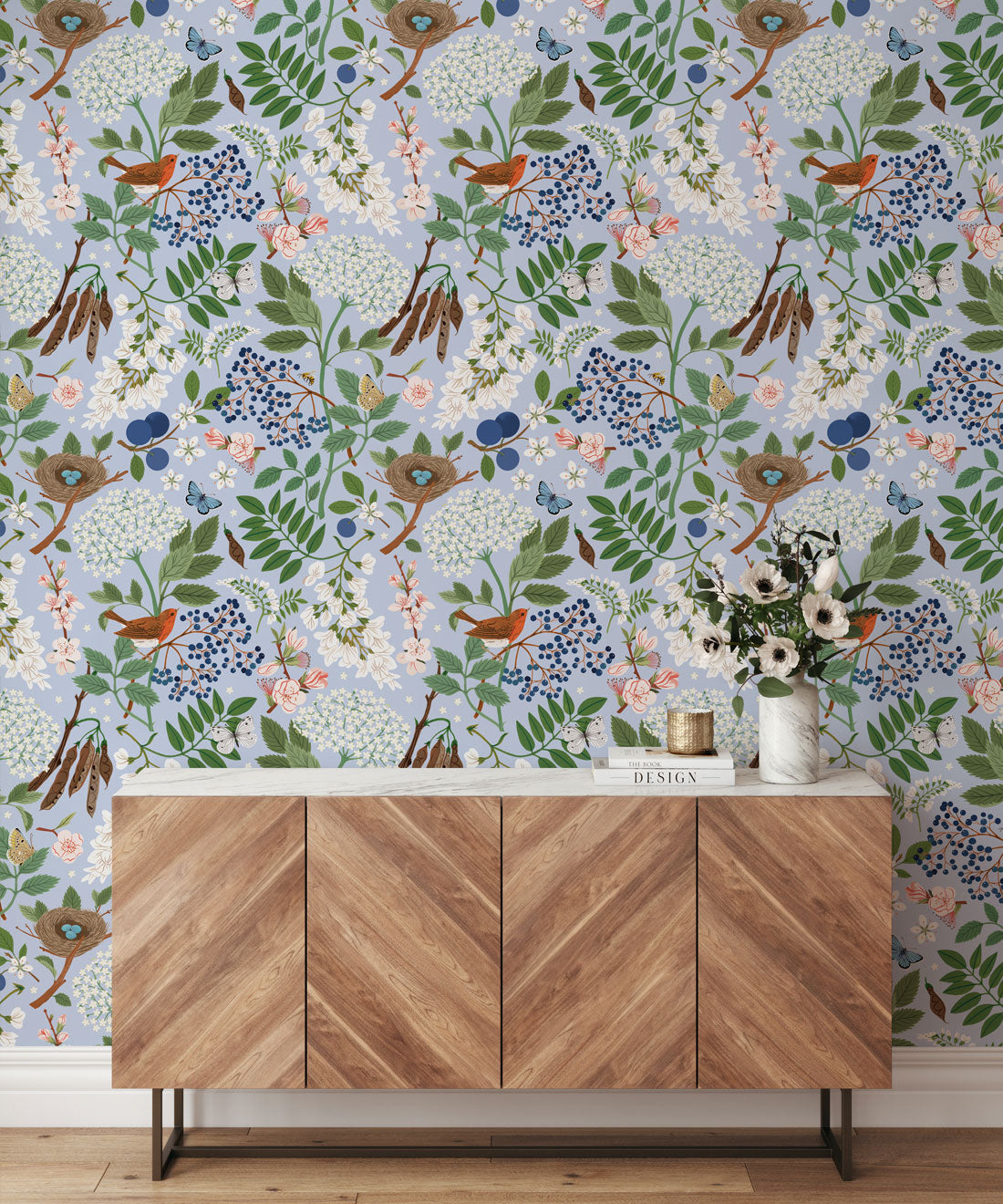 Flowering Trees Wallpaper, Duck Egg