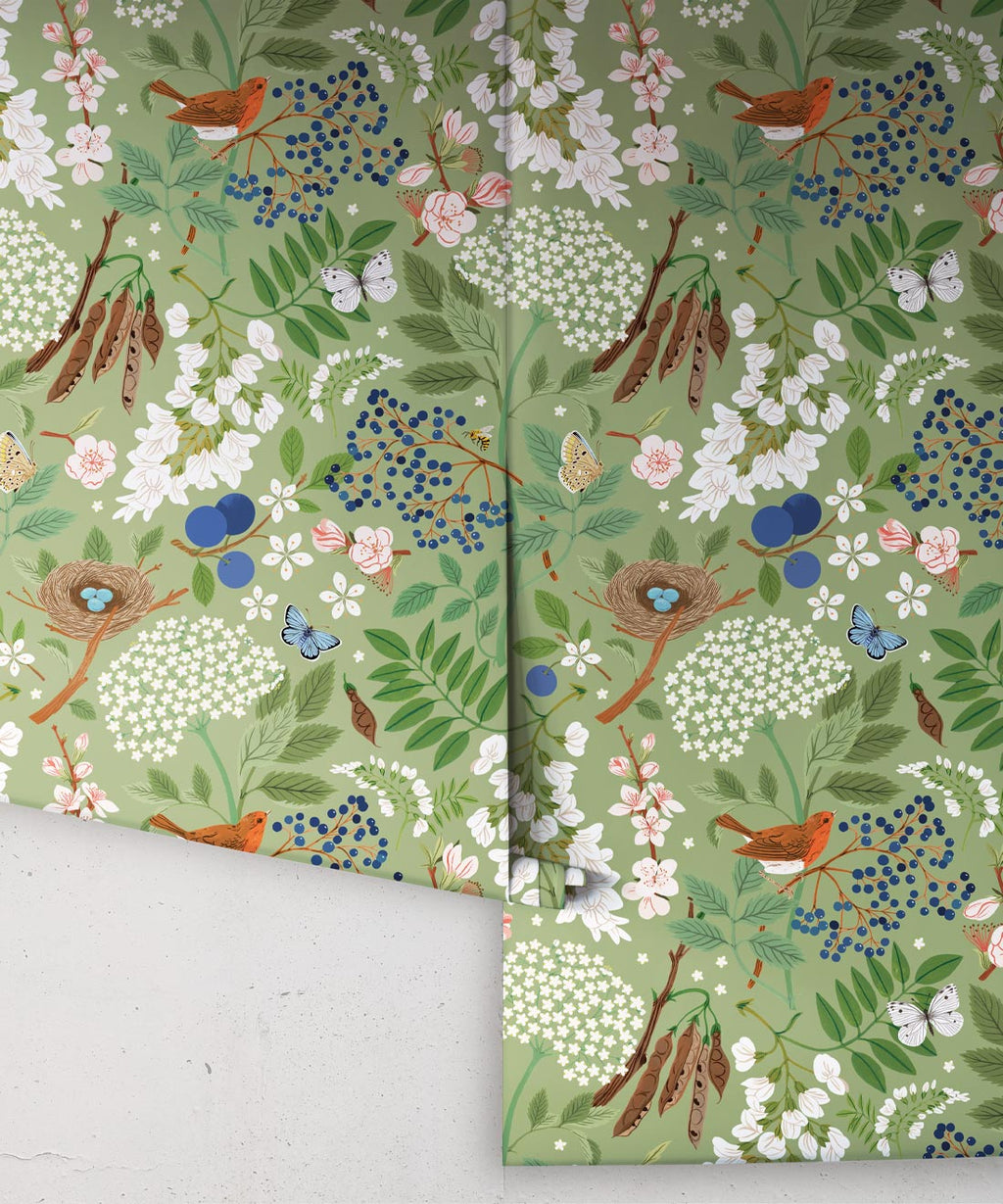 Flowering Trees Wallpaper, Green