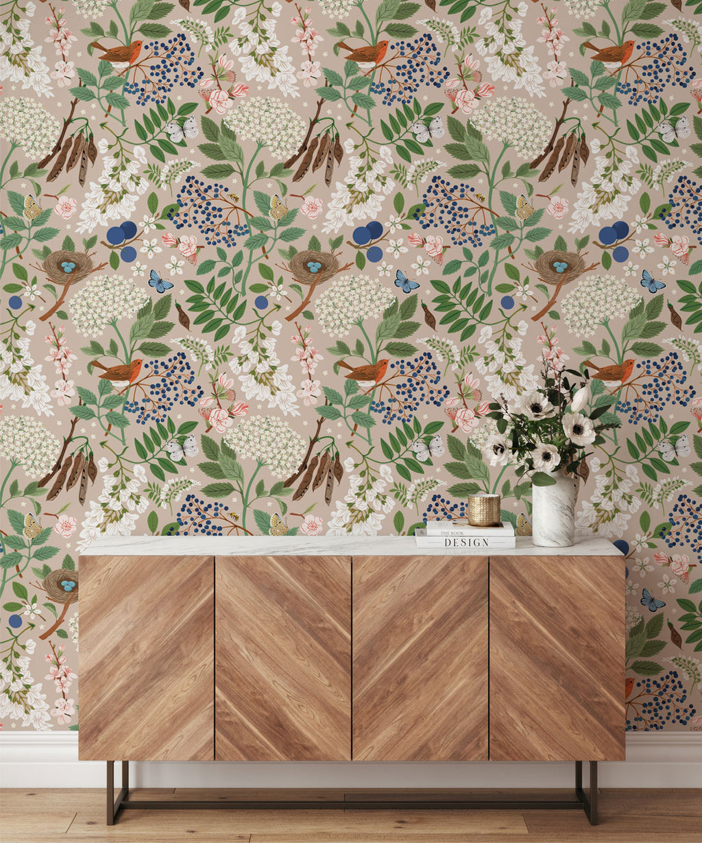 Flowering Trees Wallpaper, Linen