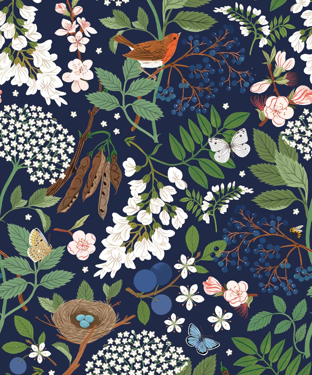 Flowering Trees Wallpaper, Navy